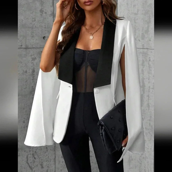 Contrast Collar Cloak Sleeve Blazer - Picture 1 of 6